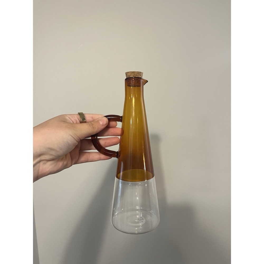 Amber Clear Glass Decanter Cone Shape with Handle Cork Stopper Glossy Finish